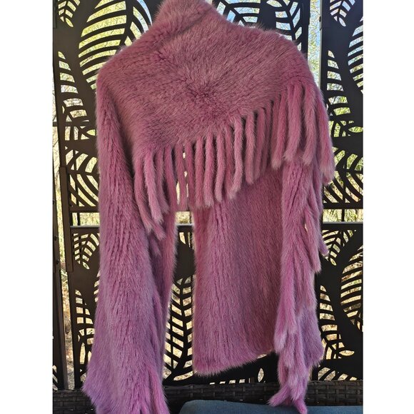 Real Fur Lavender Color Knitted Scarf Shawl - Picture 3 of 8